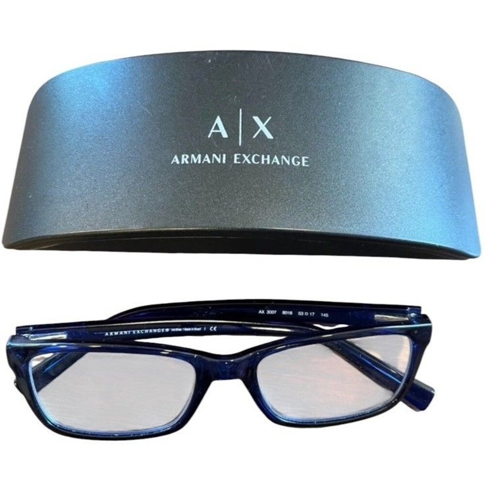 Armani Exchange Shiny Transparent Blue Eyeglass Frames Case Cloth 53-17-145